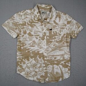 Dark Seas Kalani David Mens Tan Nautical Cotton Button Up Shirt Small Reverse